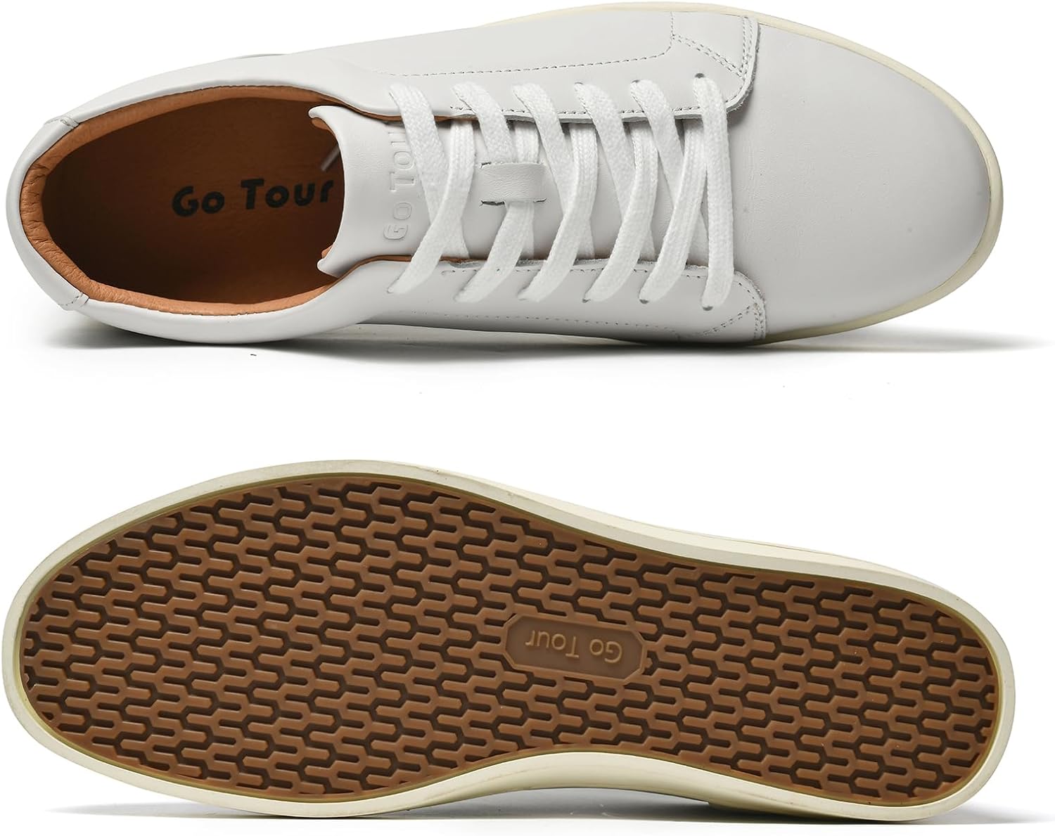Go Tour Men's Casual Suede Leather Handmade Sneakers Leather White