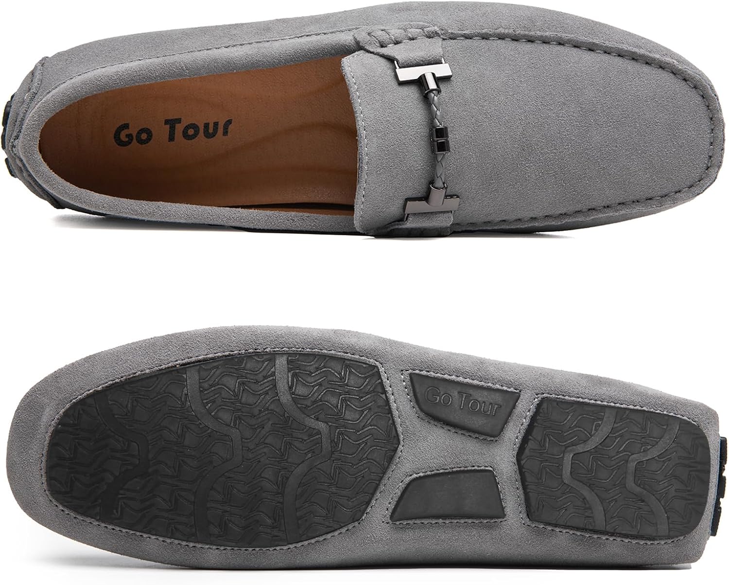 Go Tour Men's Penny Loafers Moccasin Driving Shoes Slip On Flats Boat Shoes Grey