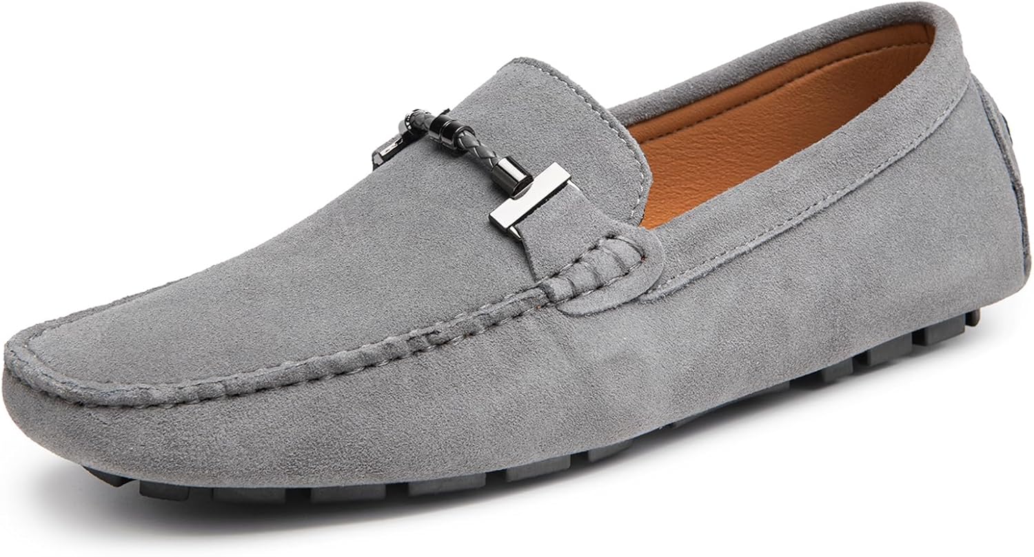 Go Tour Men's Penny Loafers Moccasin Driving Shoes Slip On Flats Boat Shoes Grey