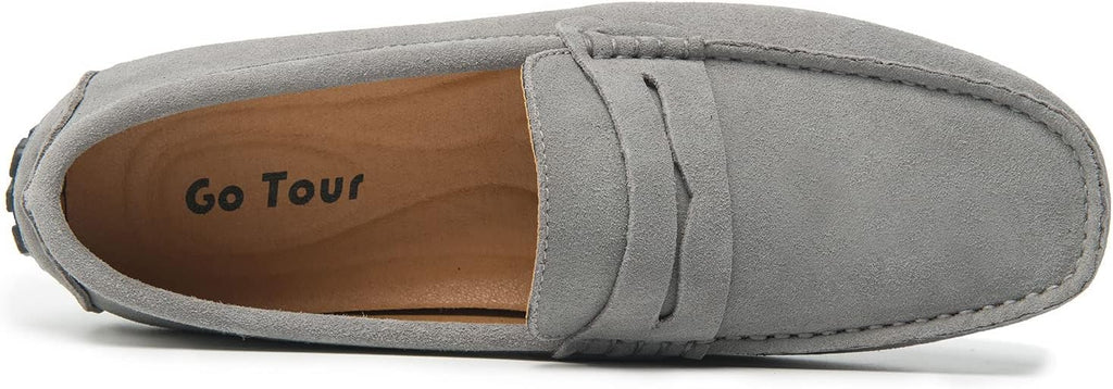 Go Tour Men's Penny Loafers Moccasin Driving Shoes Slip On Flats Boat Shoes A Grey