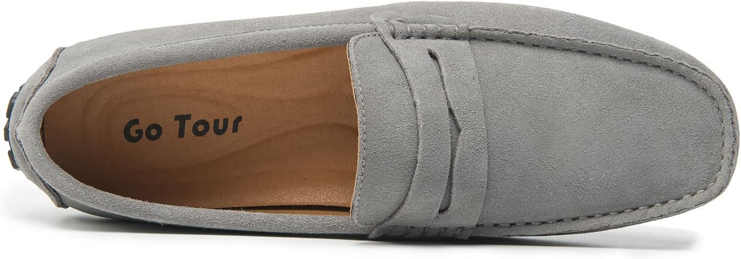 Go Tour Men's Penny Loafers Moccasin Driving Shoes Slip On Flats Boat Shoes A Grey