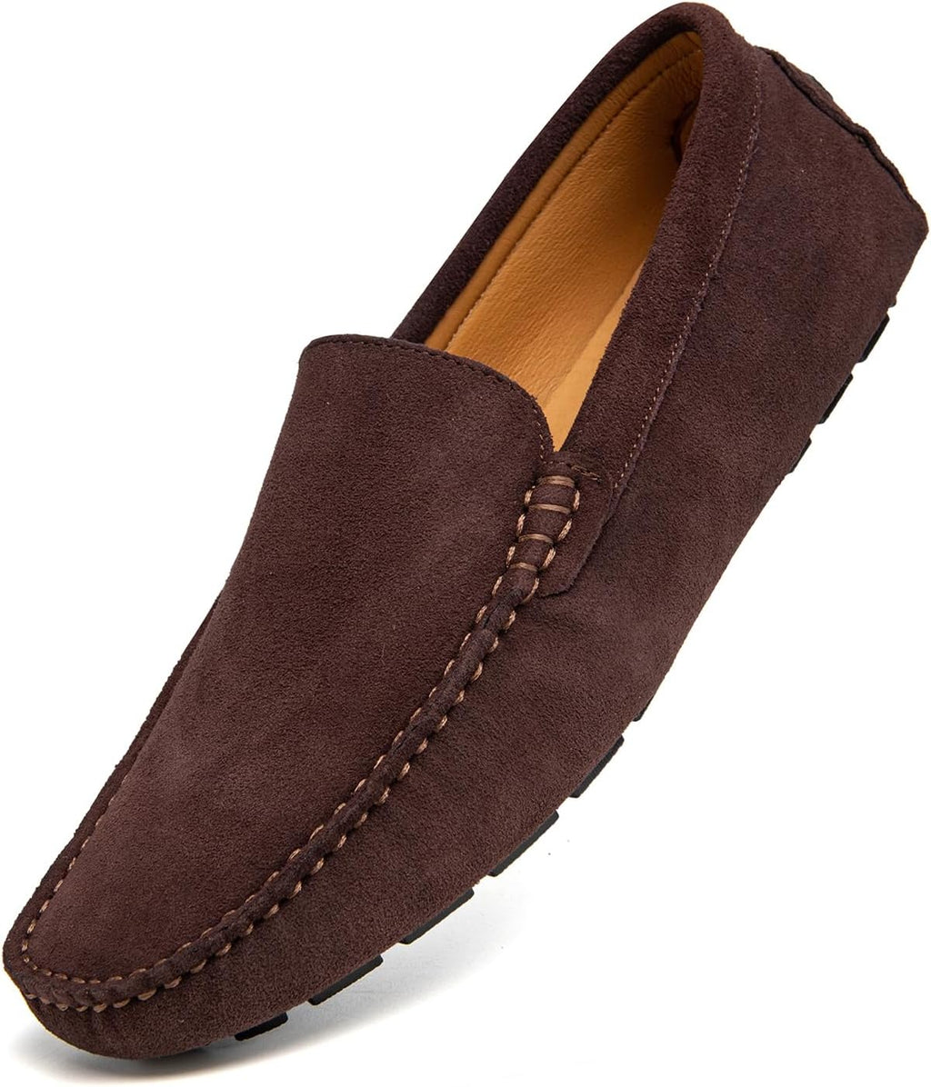 Go Tour Mens Handmade Suede Leather Casual Loafers Shoes A Brown