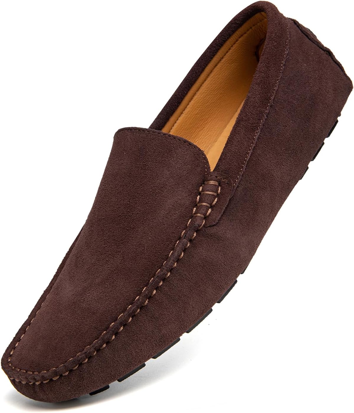 Go Tour Mens Handmade Suede Leather Casual Loafers Shoes A Brown