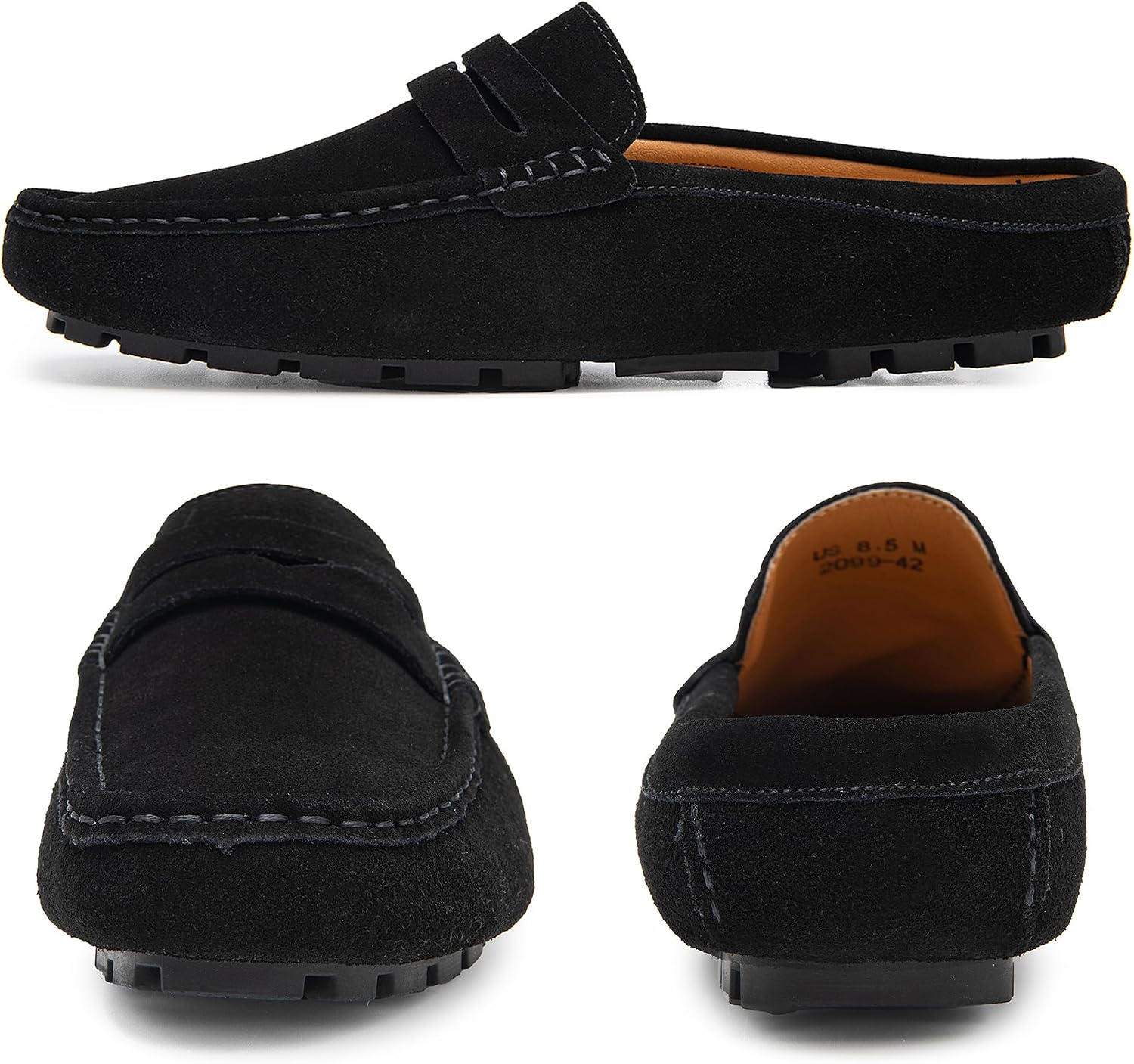 Go Tour Mens Handmade Suede Leather Mules Clog Slippers Breathable Leather Slip on Shoes Casual Loafers Black