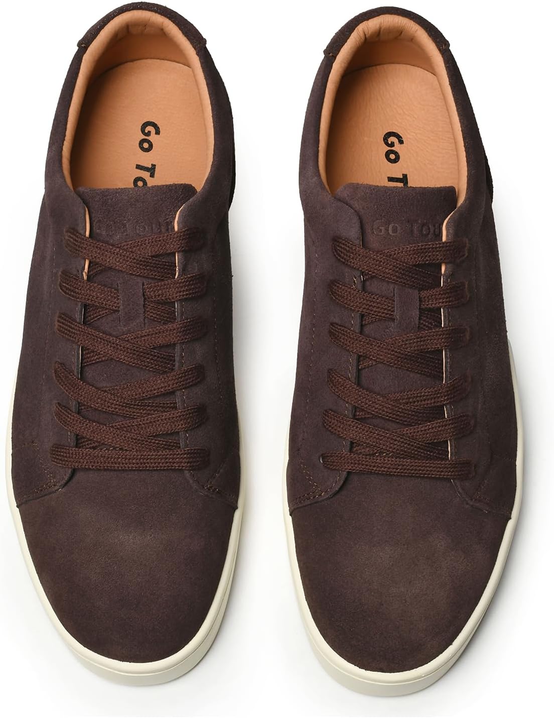 Go Tour Men's Casual Suede Leather Handmade Sneakers Suede Dark Brown