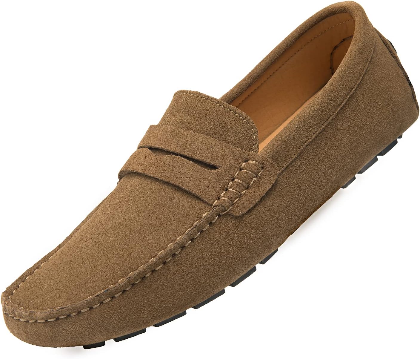 Go Tour Men's Penny Loafers Moccasin Driving Shoes Slip On Flats Boat Shoes A Khaki