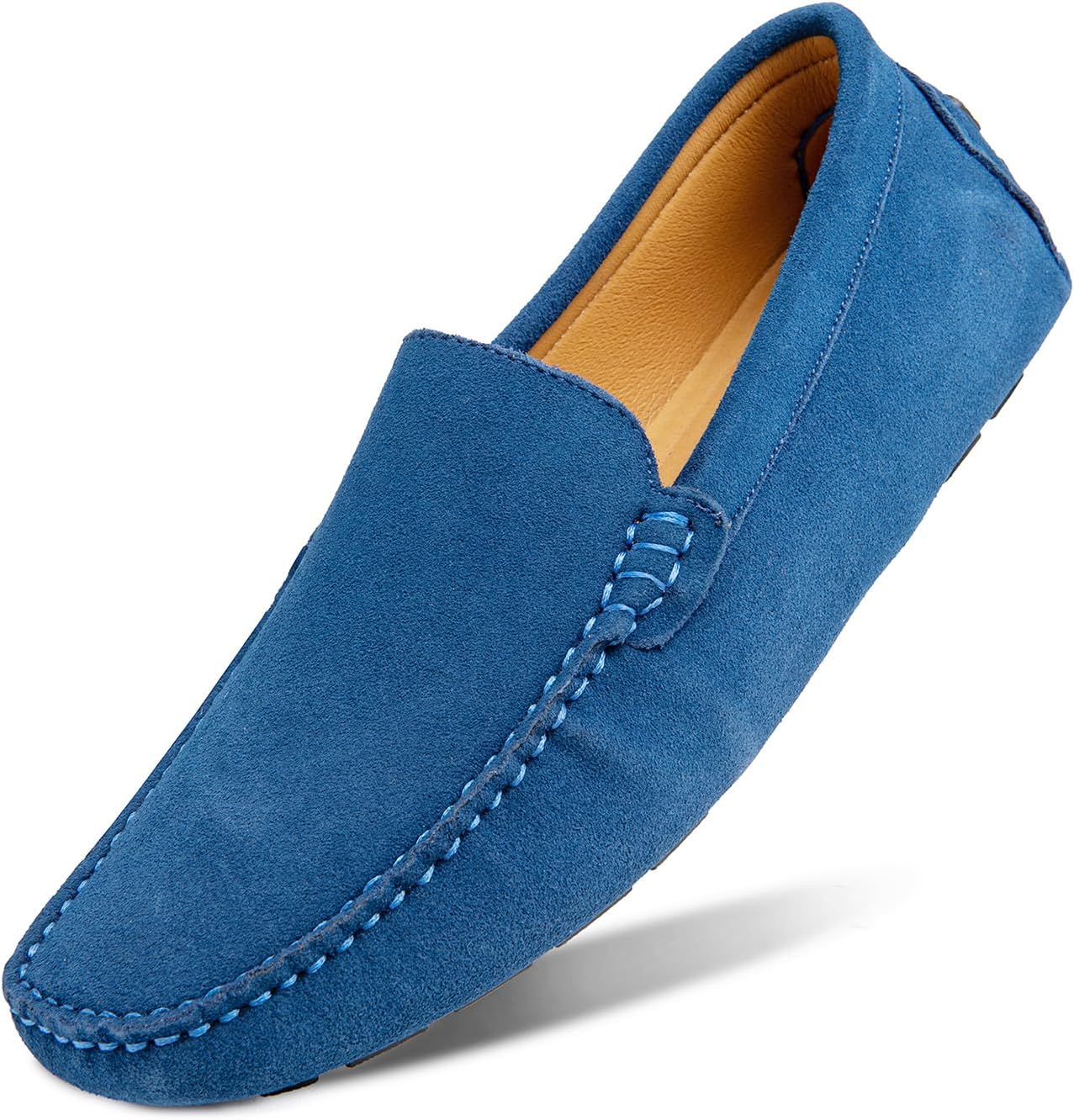 Go Tour Mens Handmade Suede Leather Casual Loafers Shoes A Sapphire Blue