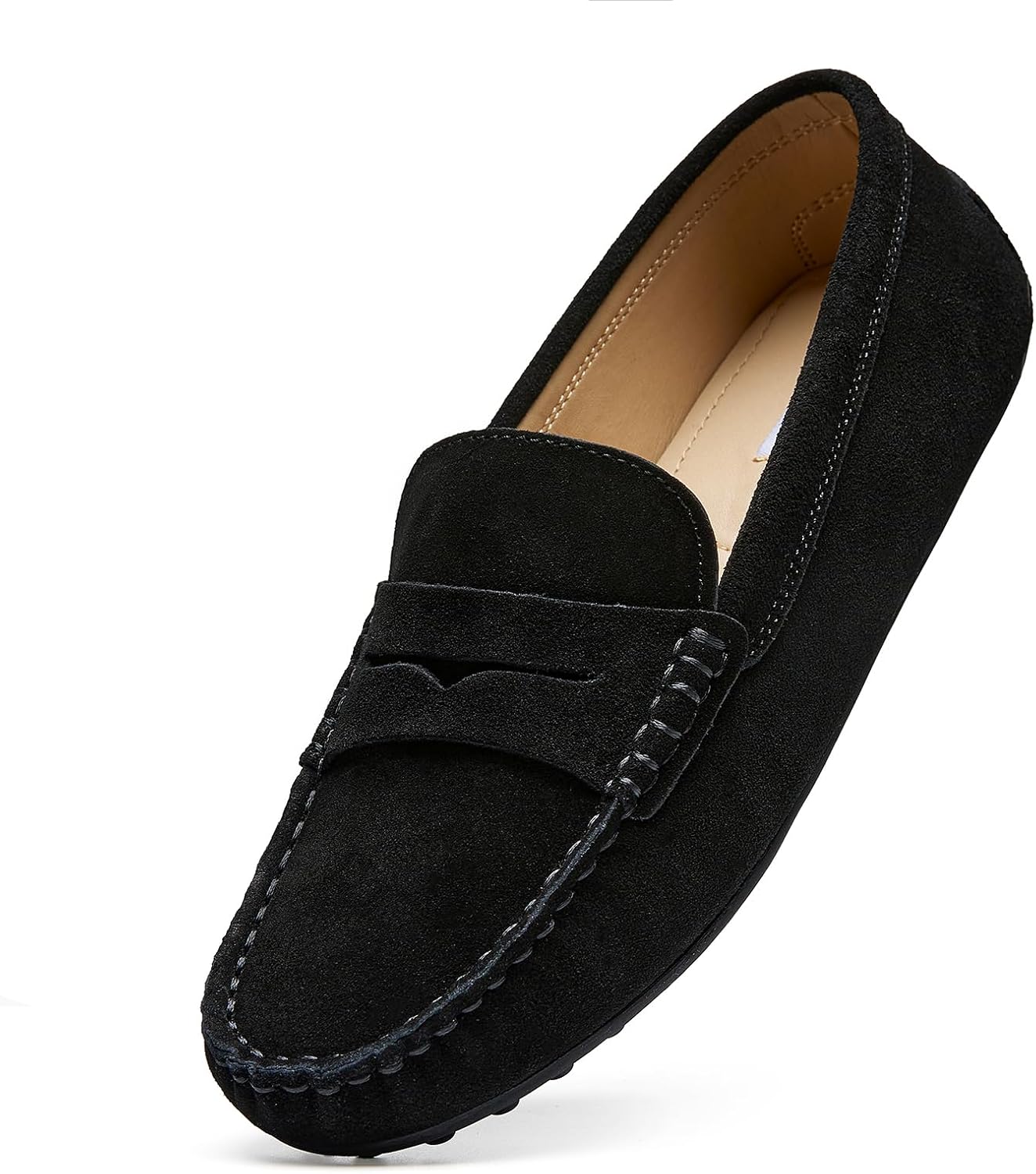 Go Tour Women's Suede Penny Loafers Classic Slip-On Driving Shoes Black