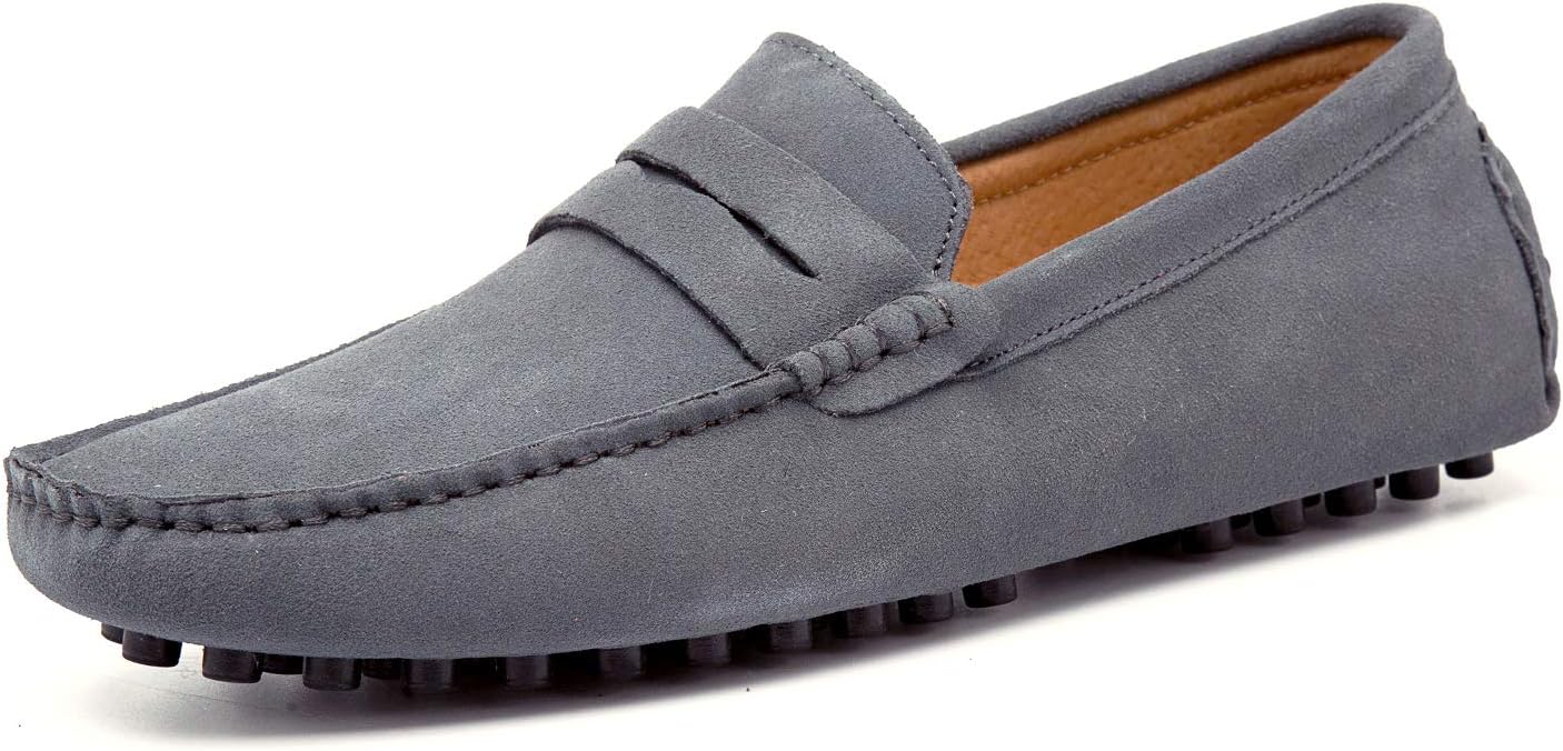 Go Tour Men's Penny Loafers Moccasin Driving Shoes Slip On Flats Boat Shoes Grey