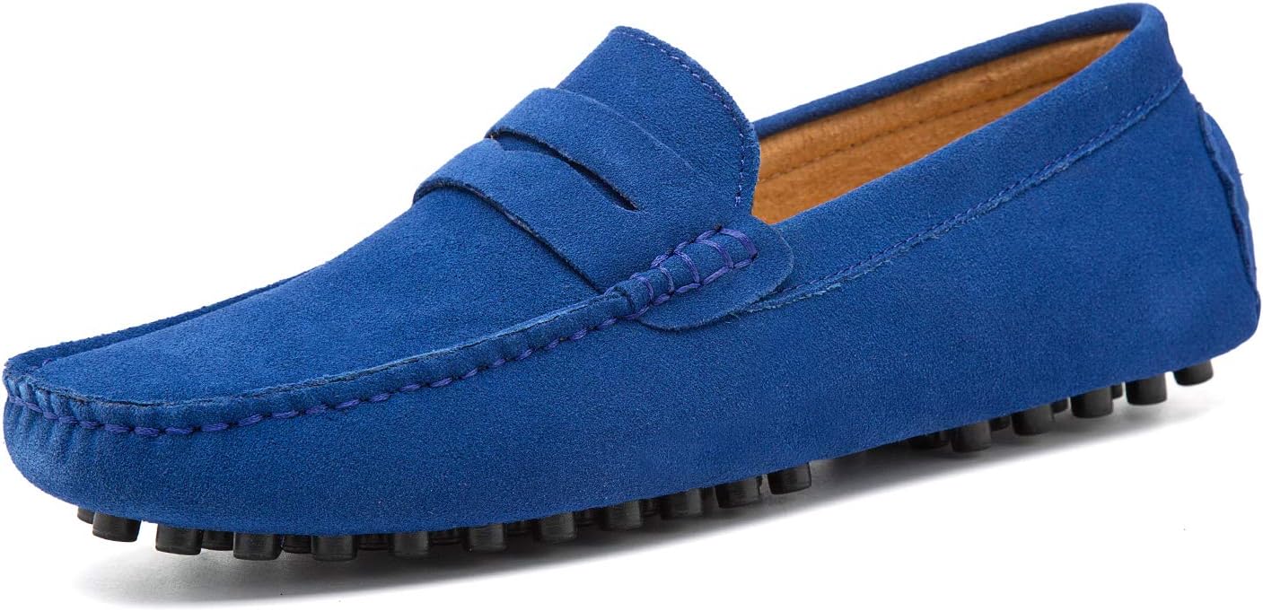 Go Tour Men's Penny Loafers Moccasin Driving Shoes Slip On Flats Boat Shoes Sapphire Blue