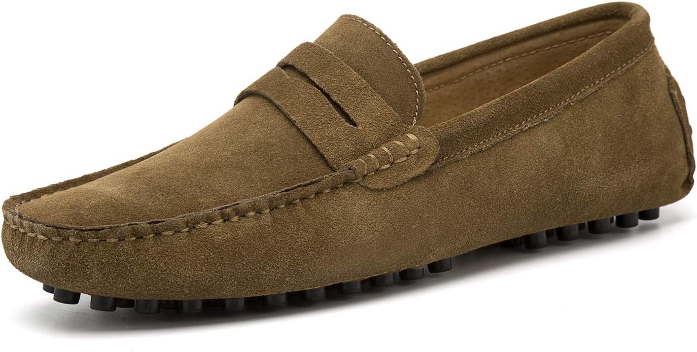 Go Tour Men's Penny Loafers Moccasin Driving Shoes Slip On Flats Boat Shoes Khaki