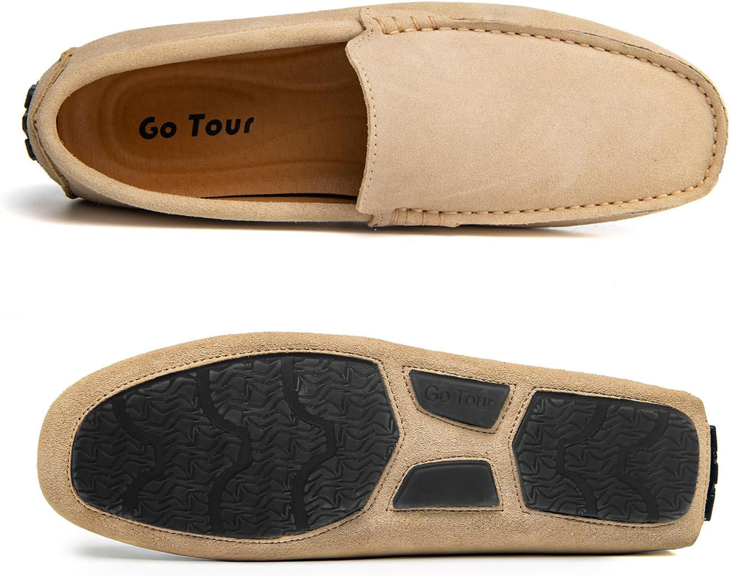 Go Tour Mens Handmade Suede Leather Casual Loafers Shoes A Beige