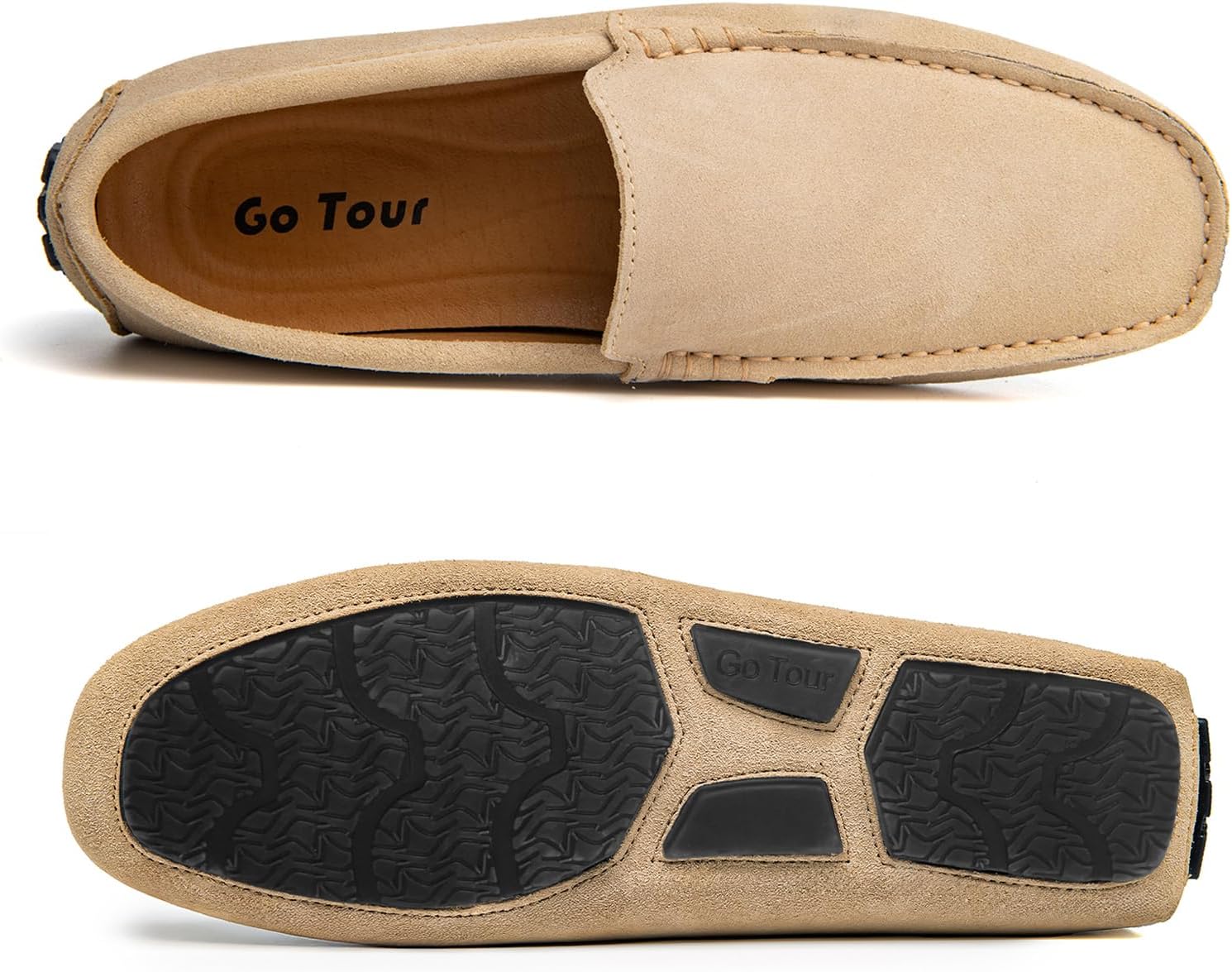 Go Tour Mens Handmade Suede Leather Casual Loafers Shoes A Beige