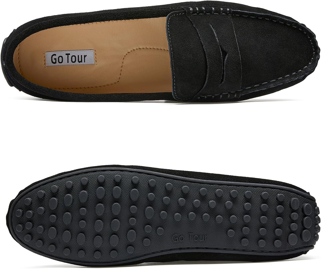 Go Tour Women's Suede Penny Loafers Classic Slip-On Driving Shoes Black