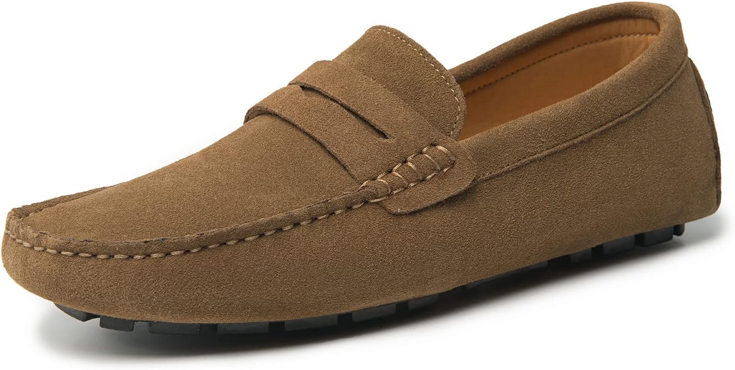 Go Tour Men's Penny Loafers Moccasin Driving Shoes Slip On Flats Boat Shoes A Khaki