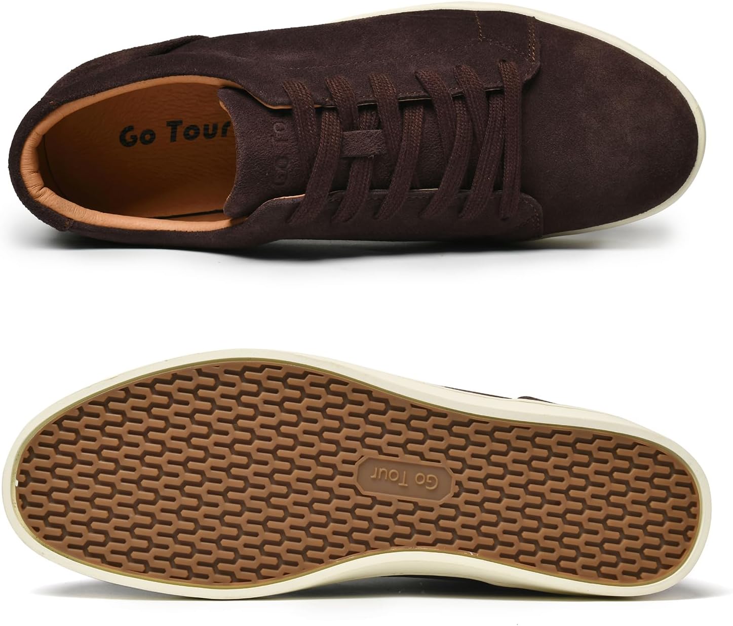 Go Tour Men's Casual Suede Leather Handmade Sneakers Suede Dark Brown