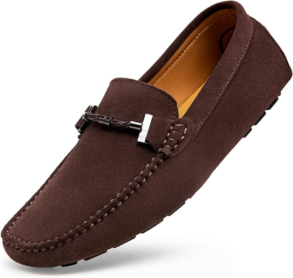 Go Tour Men's Penny Loafers Moccasin Driving Shoes Slip On Flats Boat Shoes Brown
