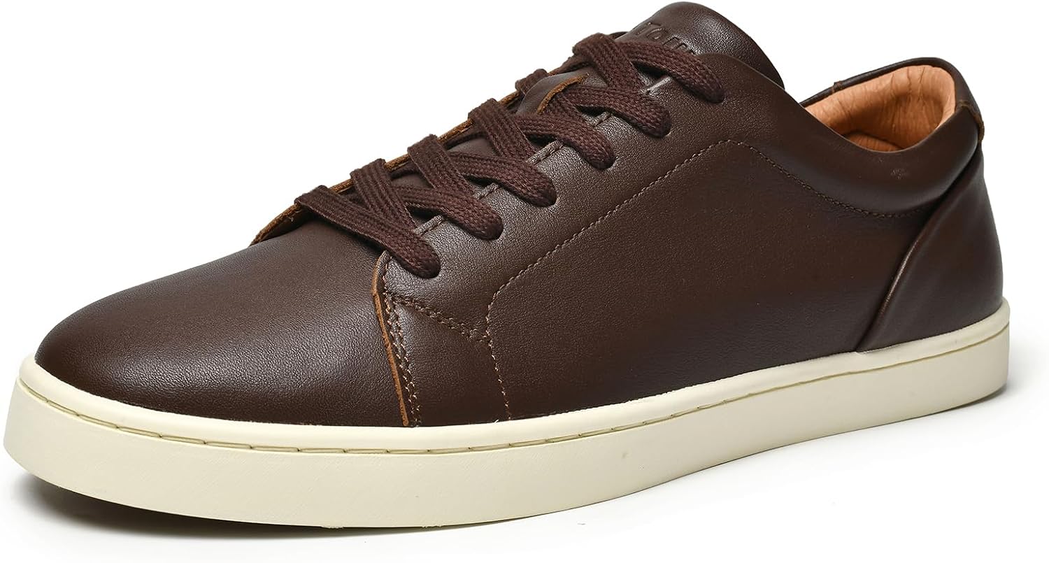 Go Tour Men's Casual Suede Leather Handmade Sneakers Leather Dark Brown