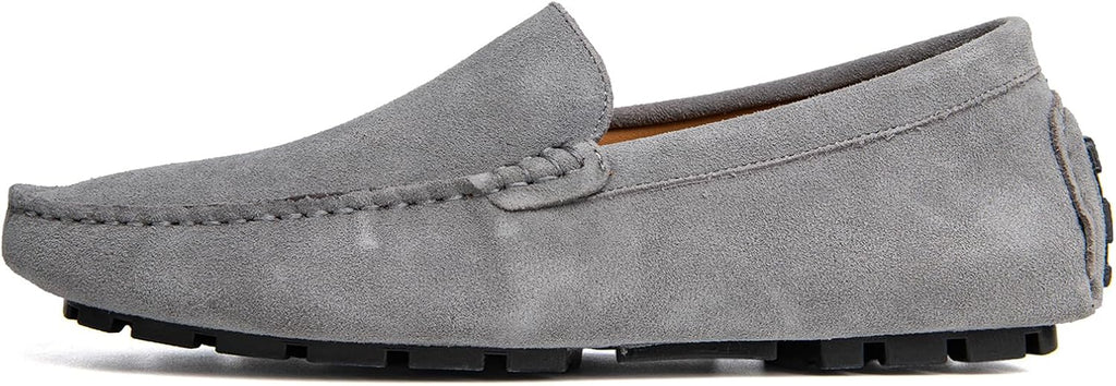 Go Tour Mens Handmade Suede Leather Casual Loafers Shoes A Grey