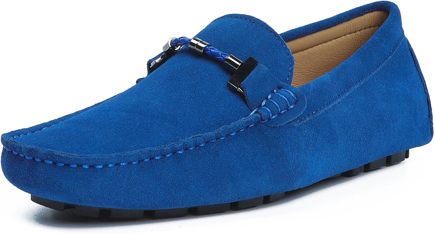 Go Tour Men's Penny Loafers Moccasin Driving Shoes Slip On Flats Boat Shoes Sapphire Blue