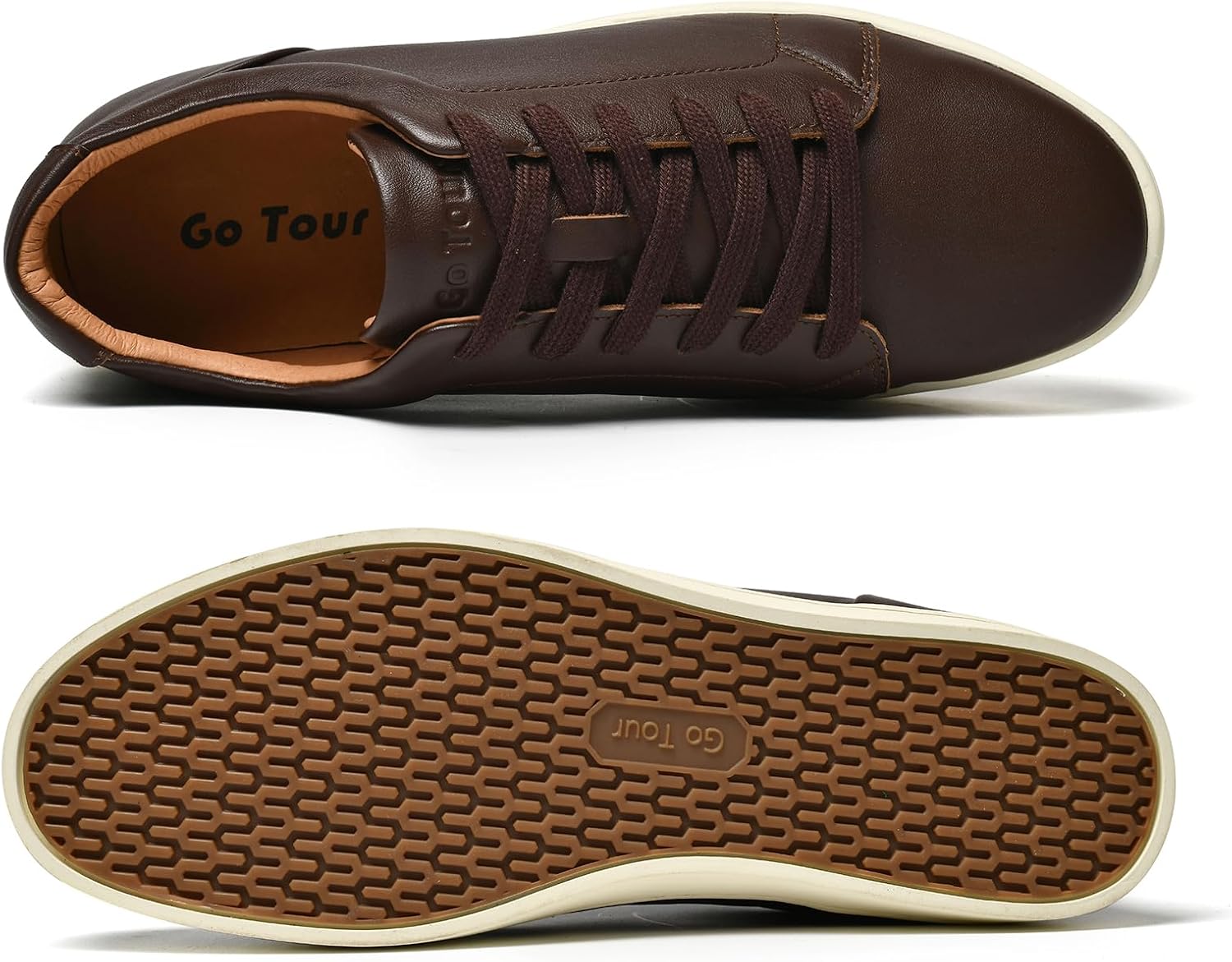Go Tour Men's Casual Suede Leather Handmade Sneakers Leather Dark Brown