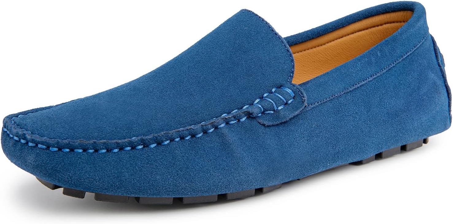 Go Tour Mens Handmade Suede Leather Casual Loafers Shoes A Sapphire Blue