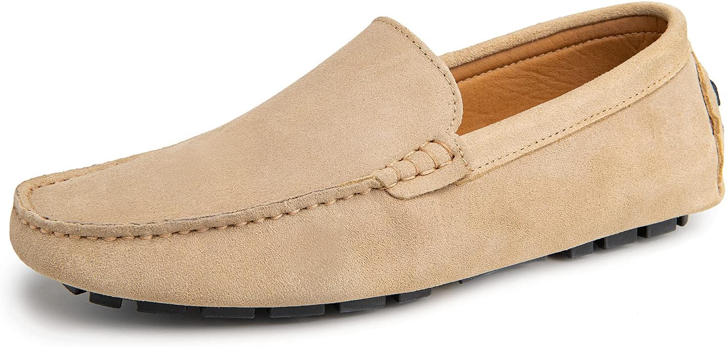 Go Tour Mens Handmade Suede Leather Casual Loafers Shoes A Beige