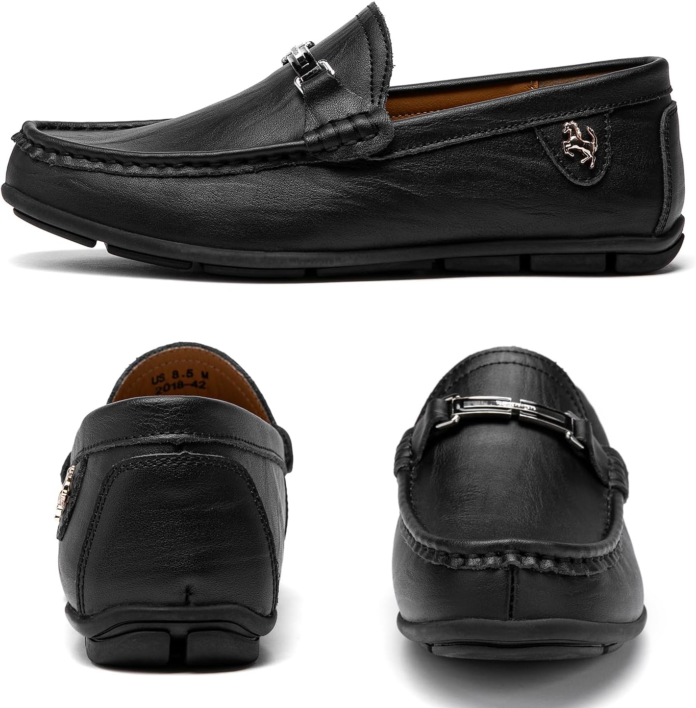 Go Tour Men's Casual Leather Fashion Slip on Loafers Shoes A Black