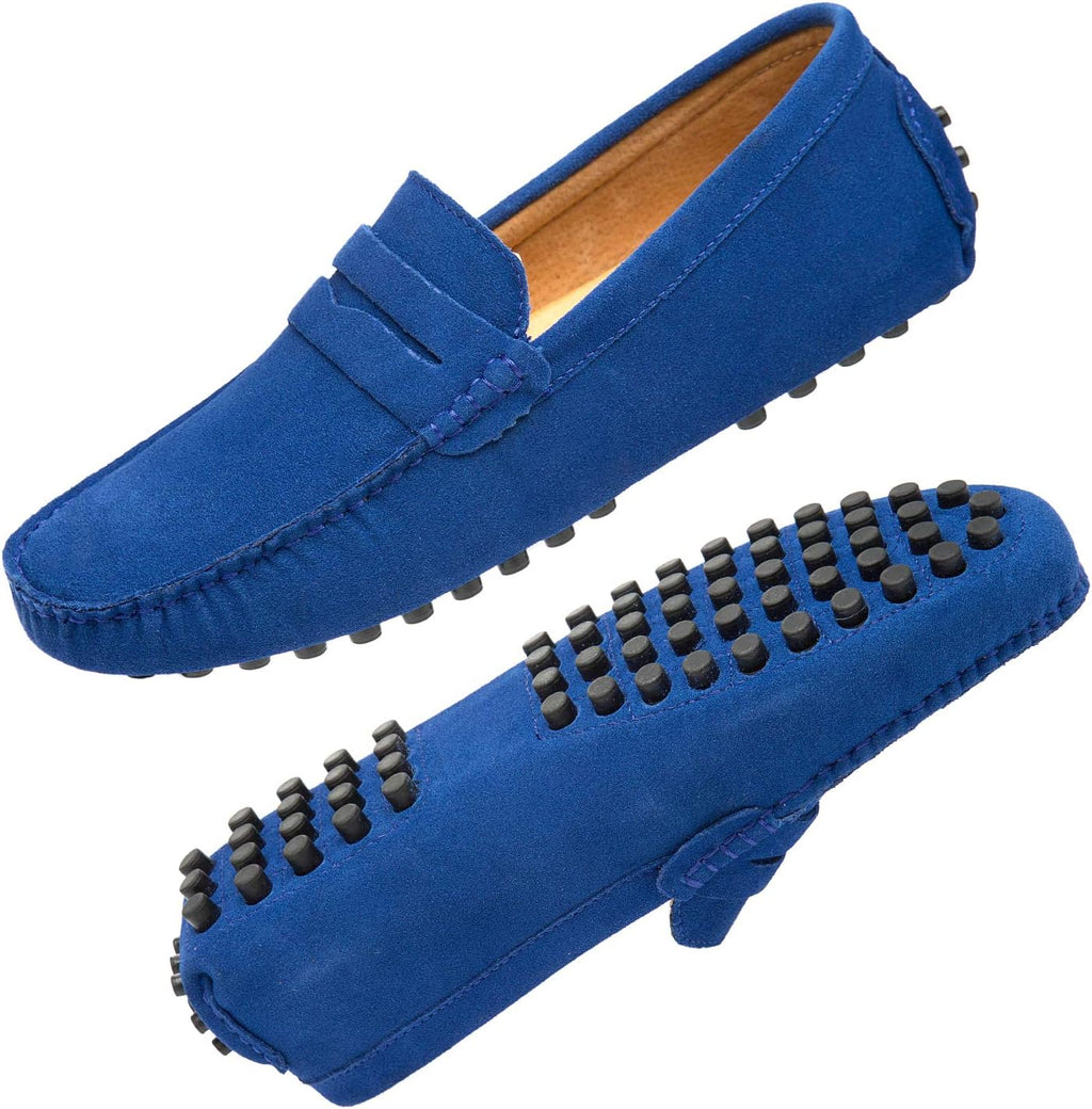 Go Tour Men's Penny Loafers Moccasin Driving Shoes Slip On Flats Boat Shoes Sapphire Blue