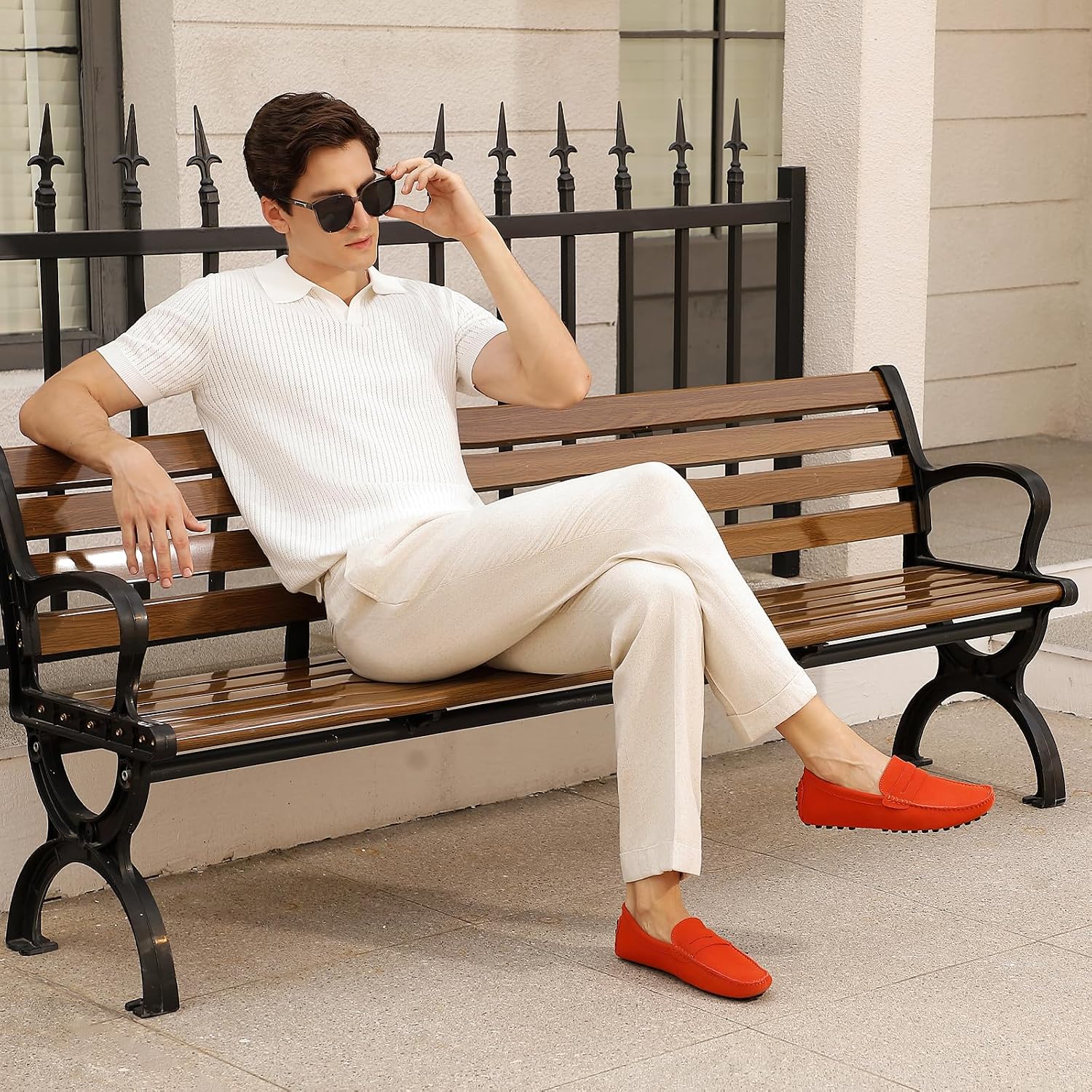Go Tour Men's Penny Loafers Moccasin Driving Shoes Slip On Flats Boat Shoes Orange
