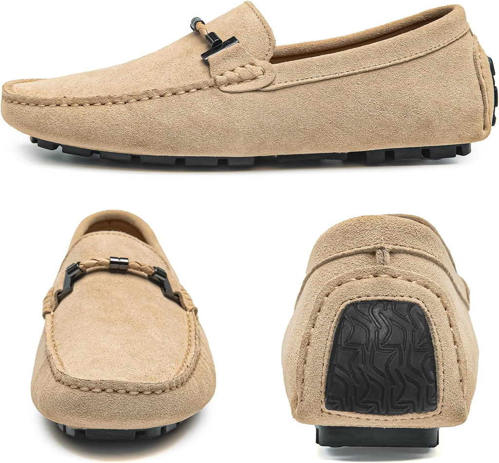 Go Tour Men's Penny Loafers Moccasin Driving Shoes Slip On Flats Boat Shoes Beige