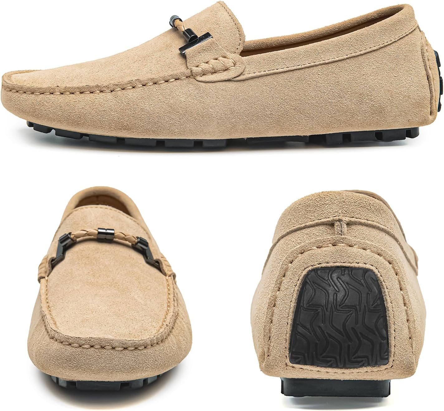 Go Tour Men's Penny Loafers Moccasin Driving Shoes Slip On Flats Boat Shoes Beige