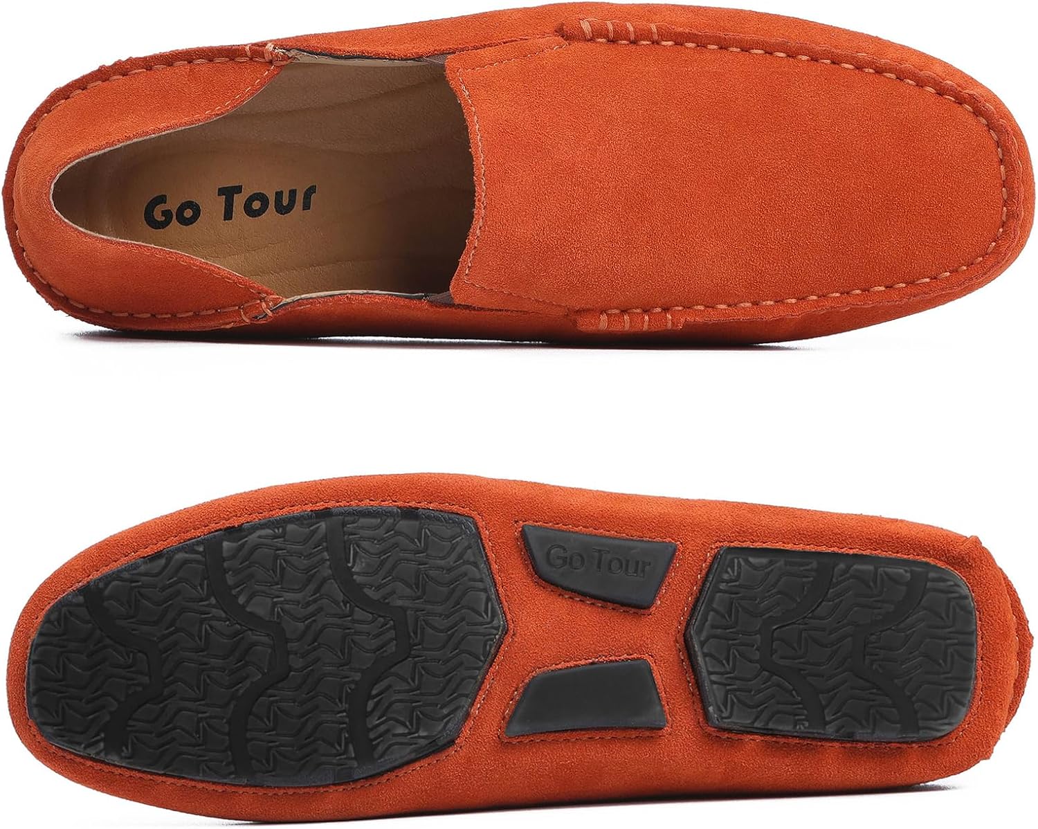 Go Tour Handmade Mens Casual Loafers Moccasins Slip On Driving Shoes Orange