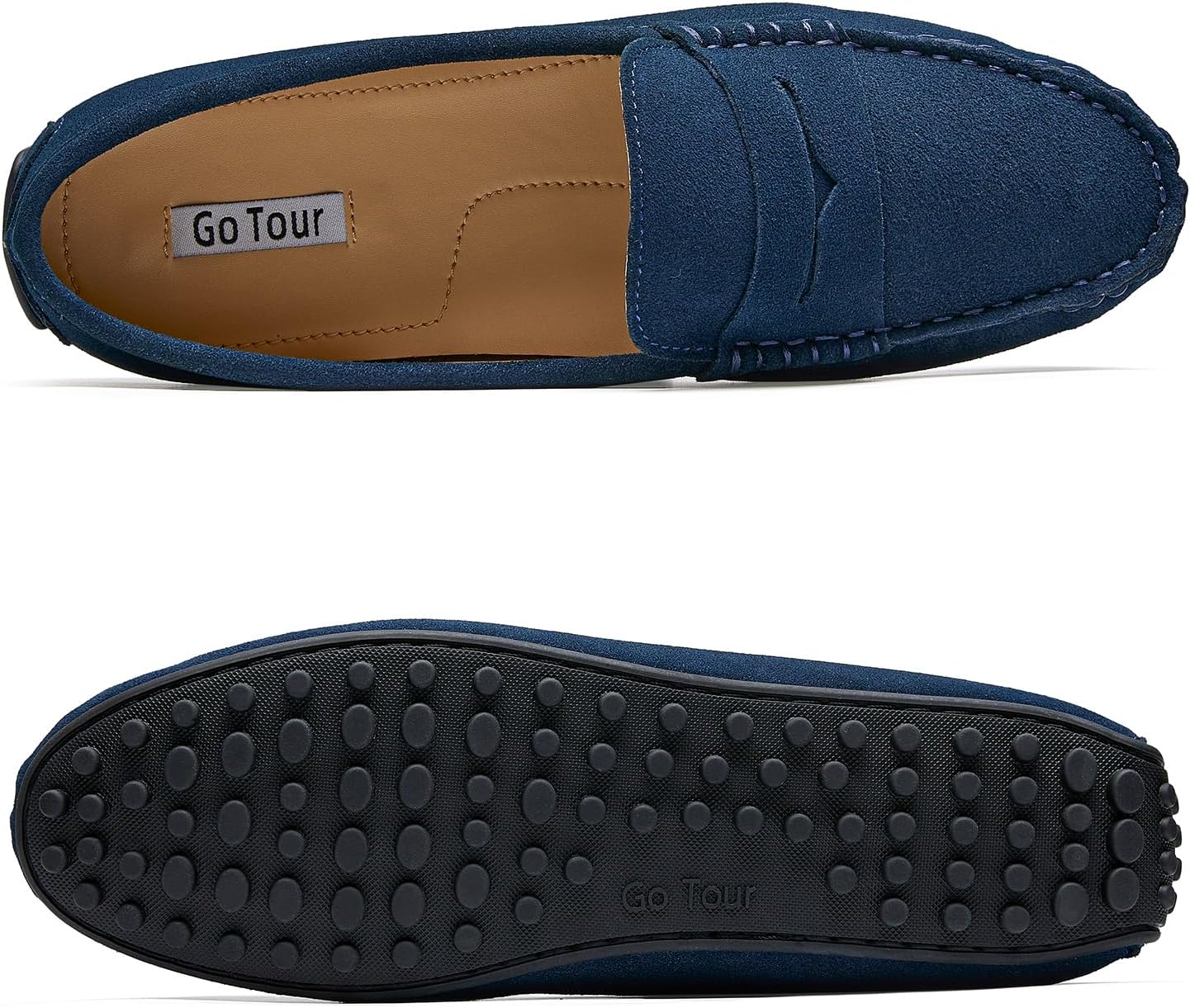 Go Tour Women's Suede Penny Loafers Classic Slip-On Driving Shoes Navy