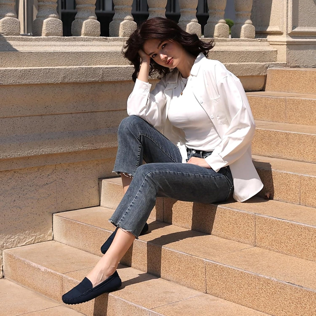 Go Tour Women's Suede Penny Loafers Classic Slip-On Driving Shoes Navy