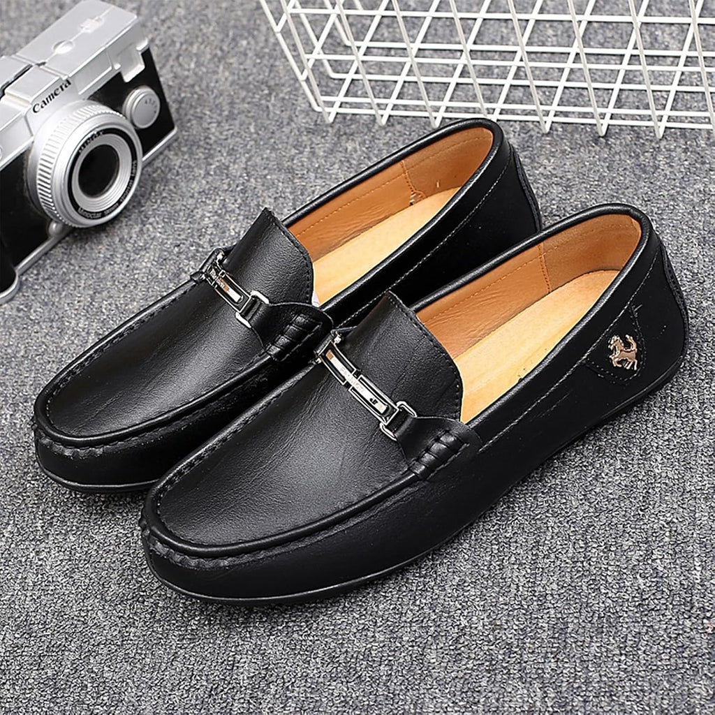 Go Tour Men's Casual Leather Fashion Slip on Loafers Shoes A Black