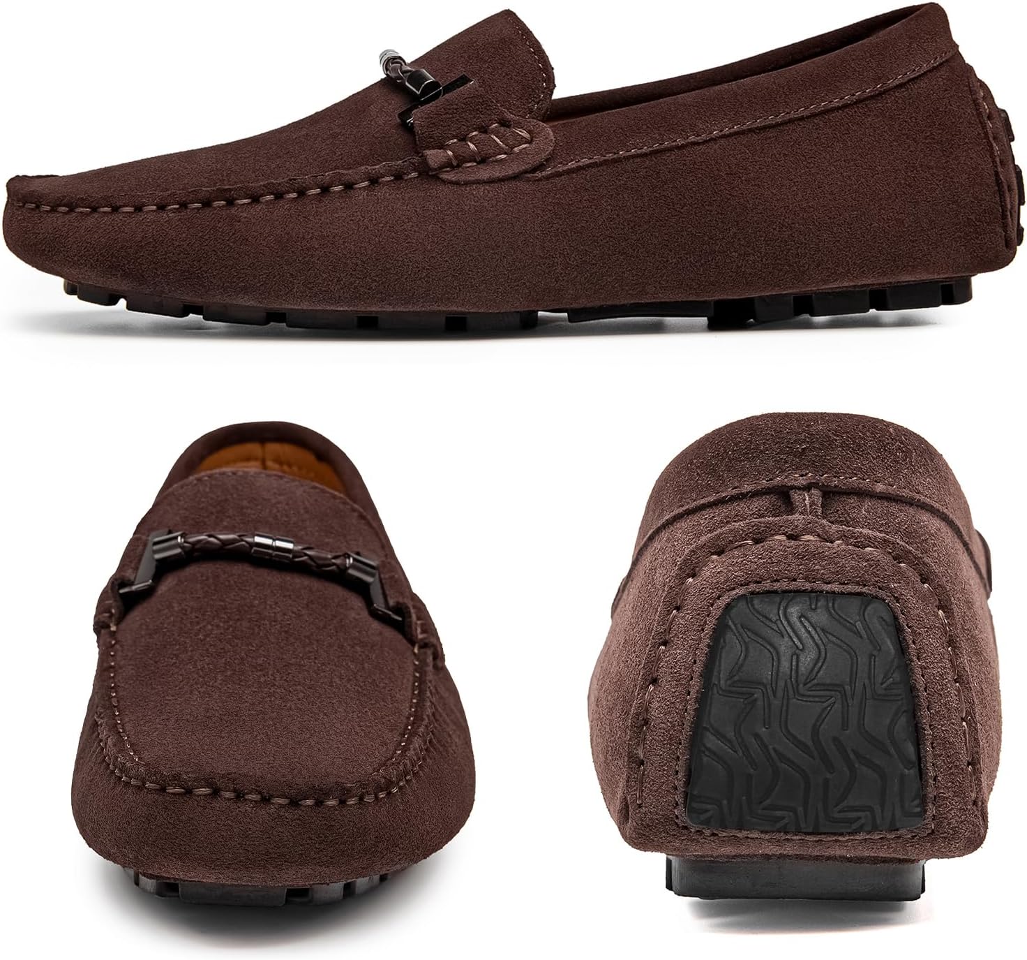 Go Tour Men's Penny Loafers Moccasin Driving Shoes Slip On Flats Boat Shoes Brown