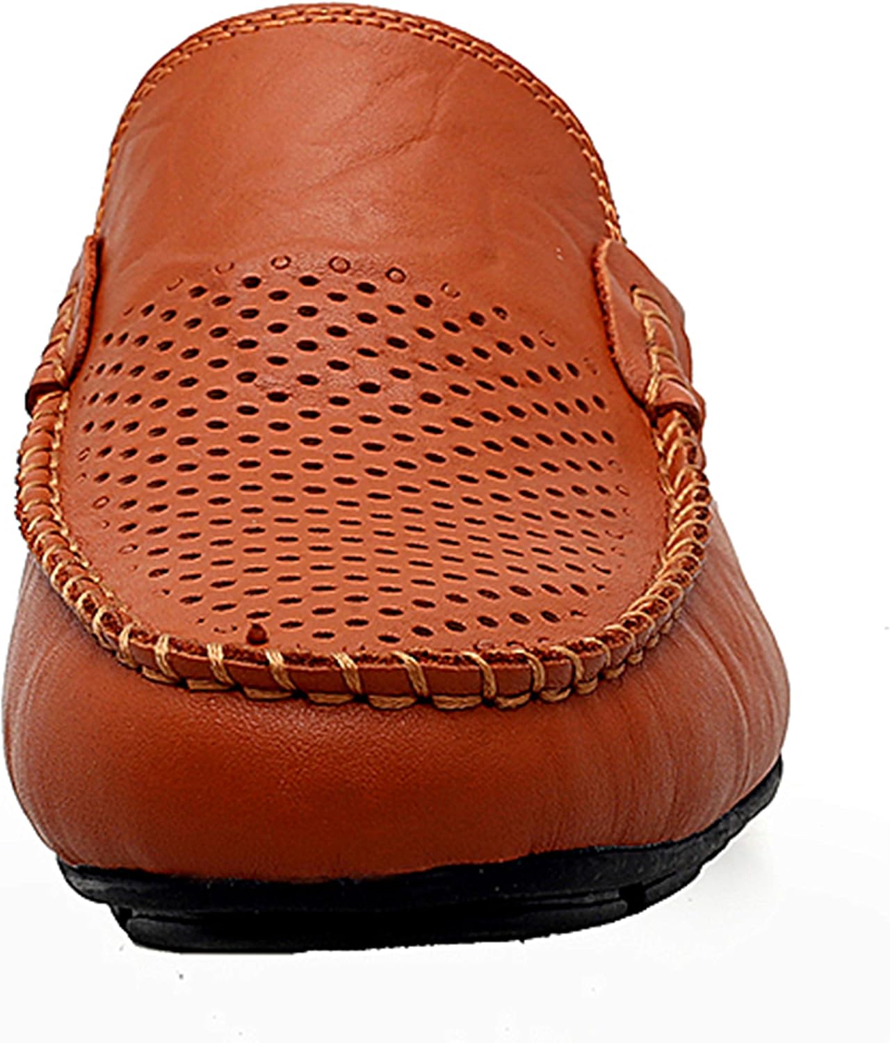 Go Tour Mens Mules Clog Slippers Breathable Punching Leather Slip on Shoes Casual Loafers B-brown Punched