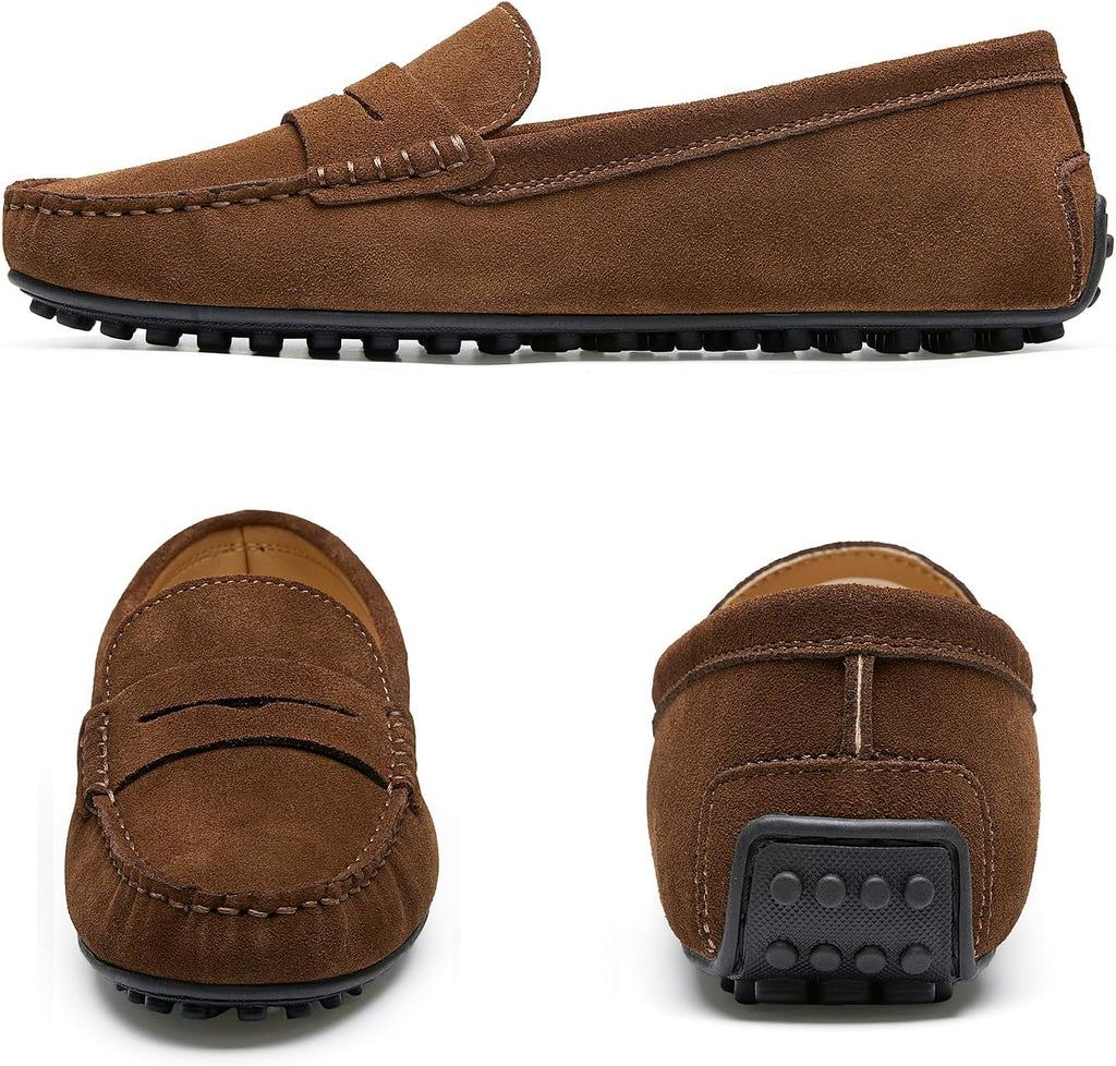 Go Tour Women's Suede Penny Loafers Classic Slip-On Driving Shoes Brown