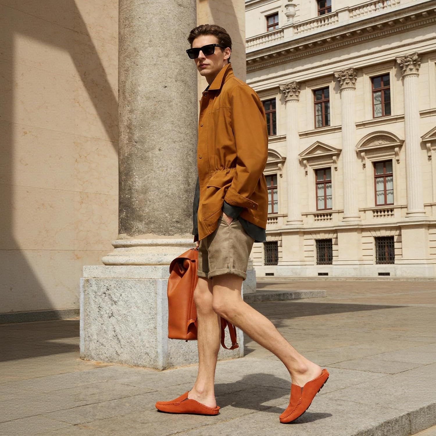 Go Tour Handmade Mens Casual Loafers Moccasins Slip On Driving Shoes Orange
