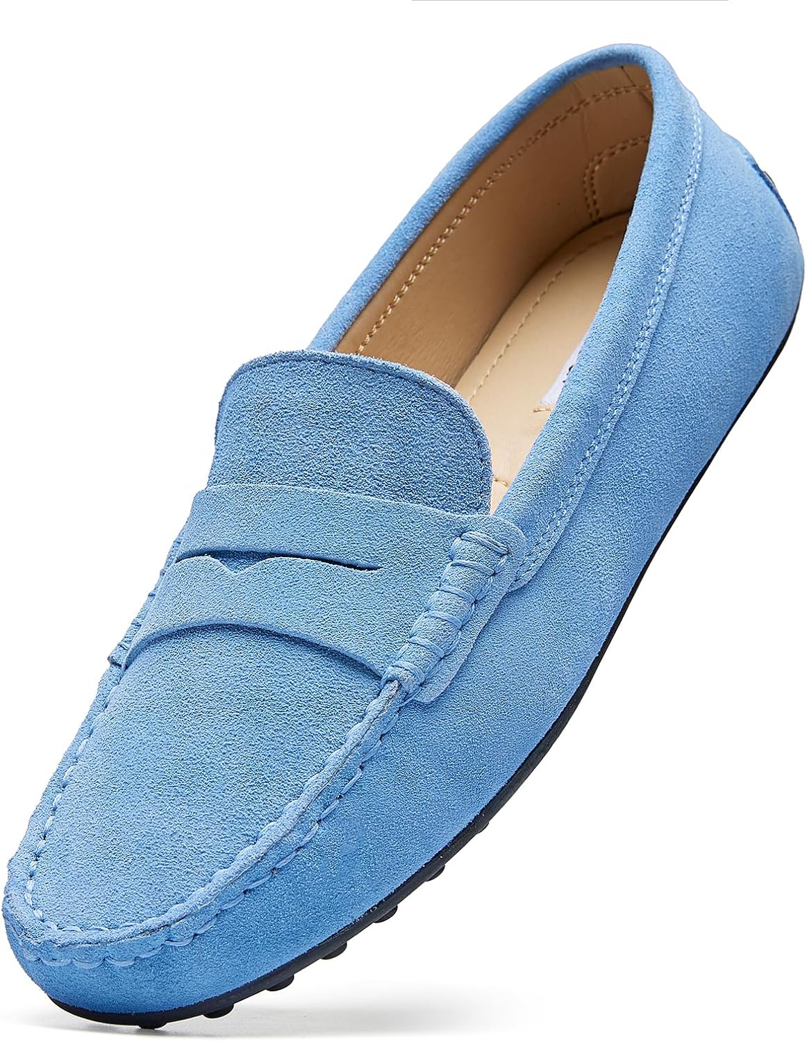 Go Tour Women's Suede Penny Loafers Classic Slip-On Driving Shoes Sky Blue