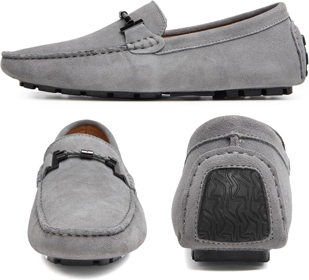 Go Tour Men's Penny Loafers Moccasin Driving Shoes Slip On Flats Boat Shoes Grey
