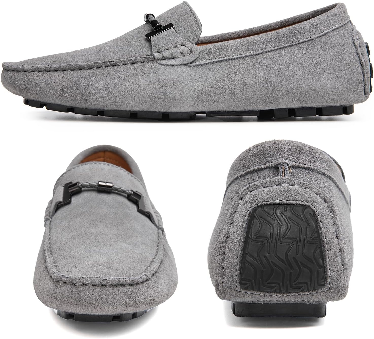 Go Tour Men's Penny Loafers Moccasin Driving Shoes Slip On Flats Boat Shoes Grey