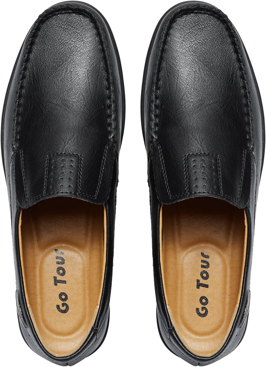 Go Tour Men's Casual Leather Fashion Slip-on Loafers Shoes B-black