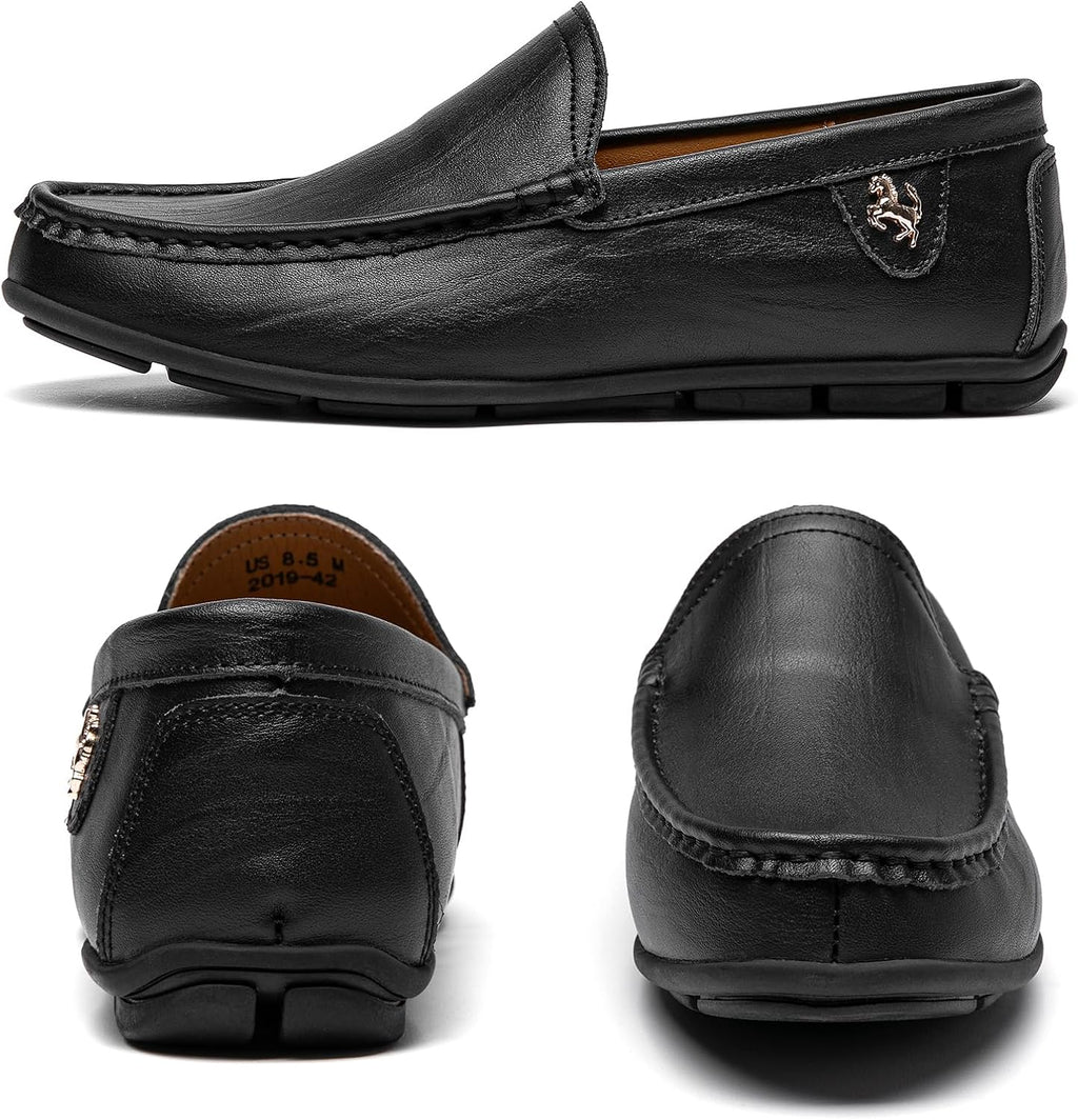 Go Tour Men's Casual Leather Fashion Slip on Loafers Shoes B Black