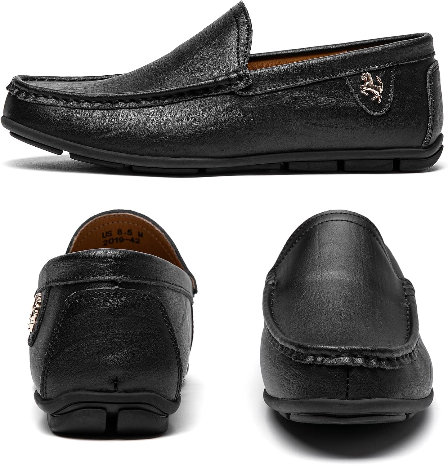 Go Tour Men's Casual Leather Fashion Slip on Loafers Shoes B Black