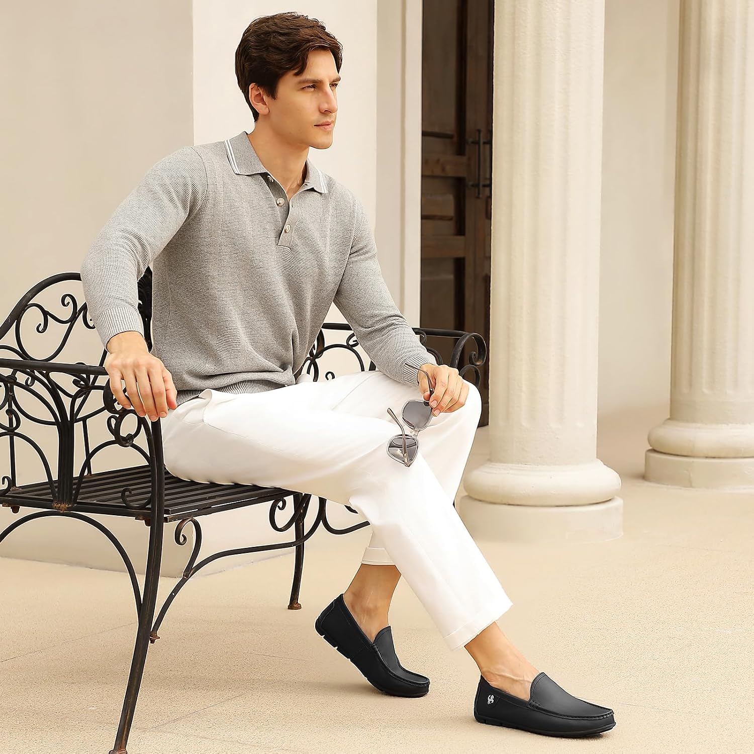 Go Tour Men's Casual Leather Fashion Slip on Loafers Shoes B Black