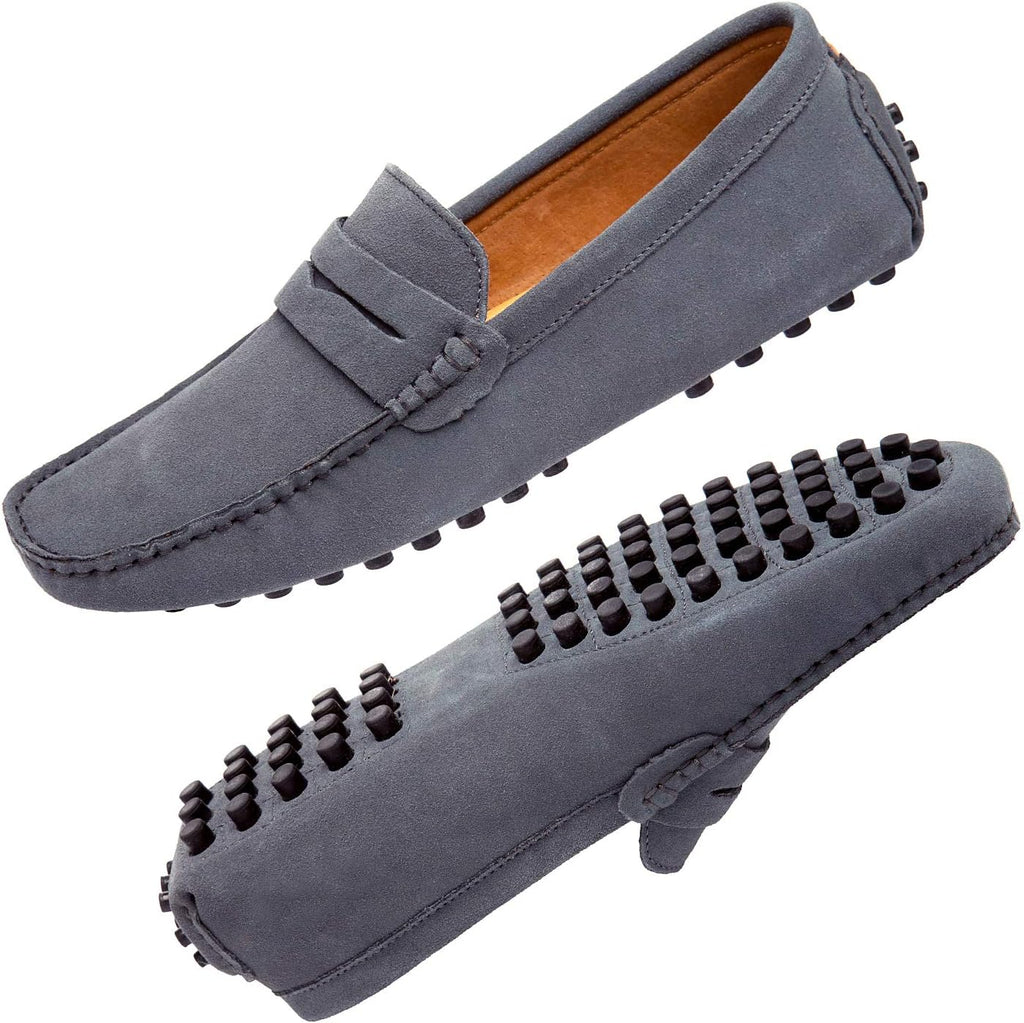 Go Tour Men's Penny Loafers Moccasin Driving Shoes Slip On Flats Boat Shoes Grey