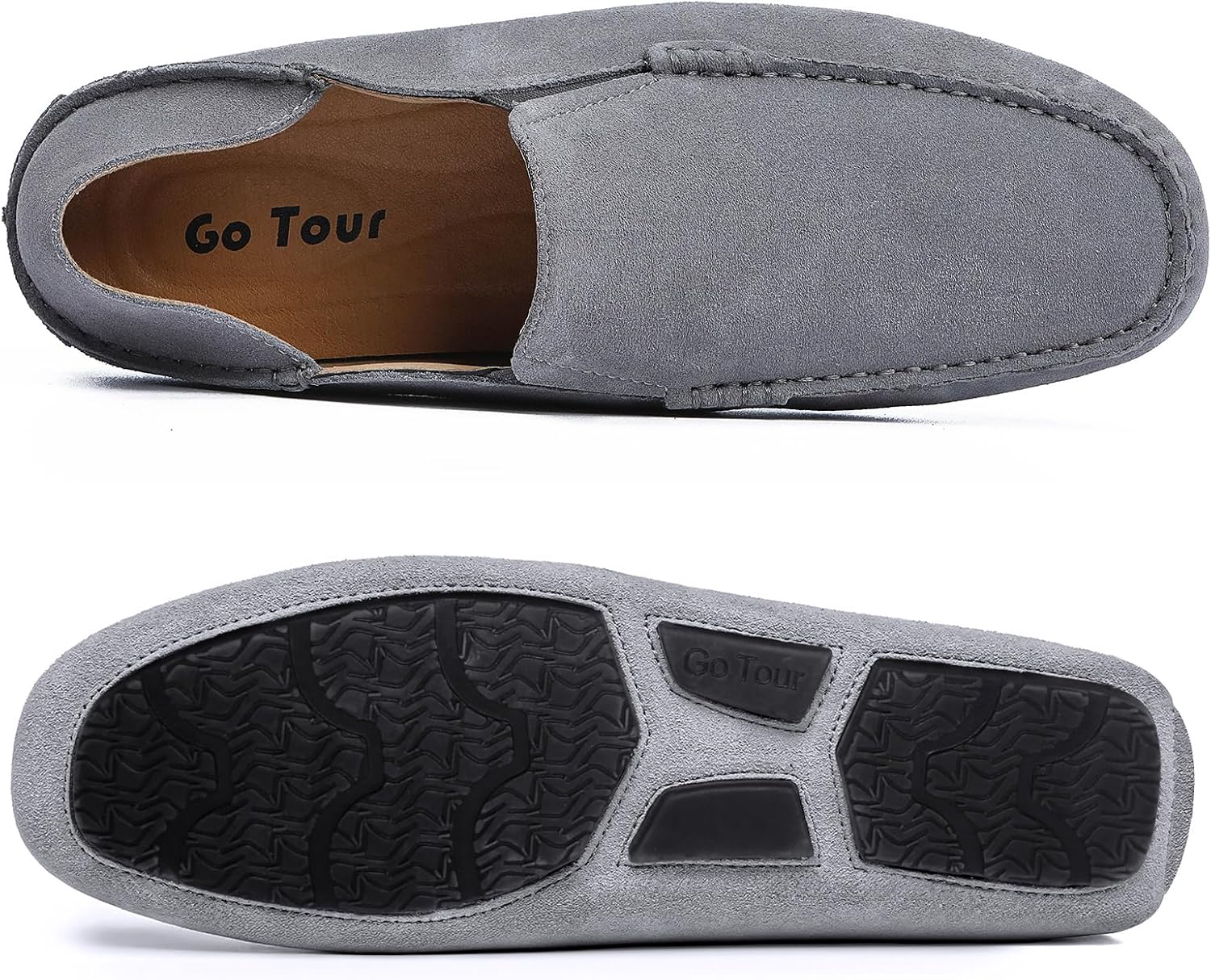 Go Tour Handmade Mens Casual Loafers Moccasins Slip On Driving Shoes Grey