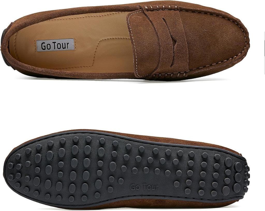 Go Tour Women's Suede Penny Loafers Classic Slip-On Driving Shoes Brown